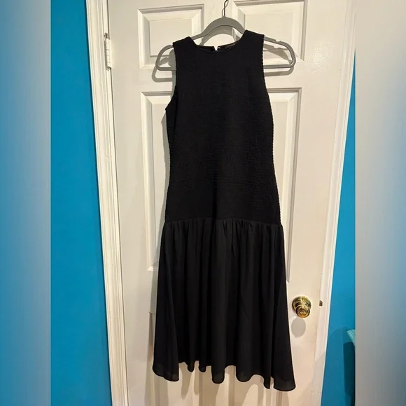 Ann Taylor smocked bodice drop waist midi dress black new with tags 4 6 - Picture 3 of 8